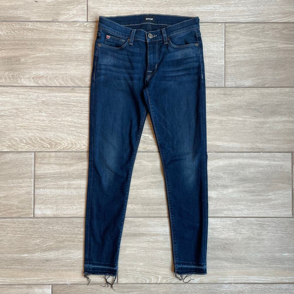 Hudson Krista Crop Jeans Womens 27 Blue Super Skinny Stretch Denim Raw Hem